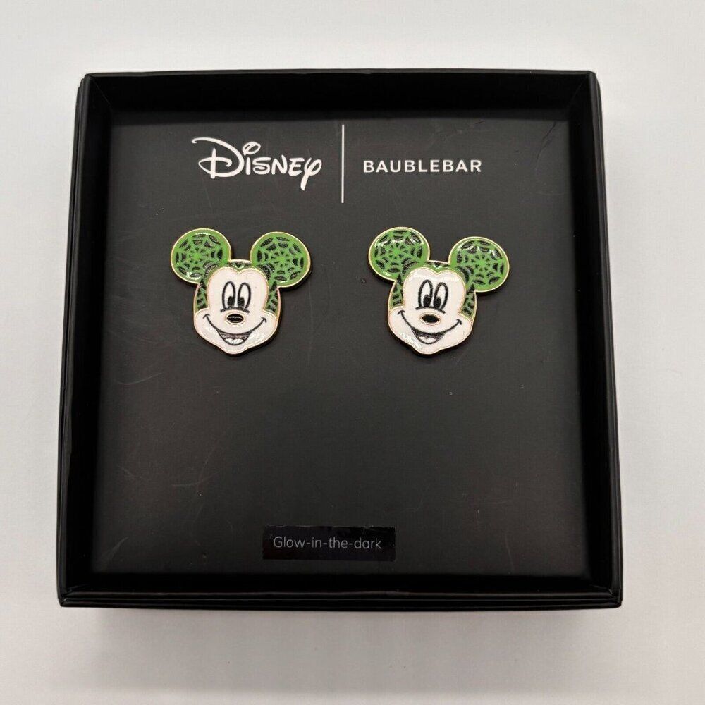 Disney Baublebar Halloween Mickey Mouse Glow In The Dark Spider Web Earrings NIB